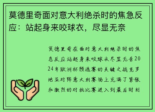 莫德里奇面对意大利绝杀时的焦急反应：站起身来咬球衣，尽显无奈