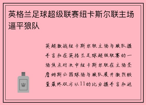 英格兰足球超级联赛纽卡斯尔联主场逼平狼队